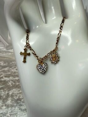 925 Sterling Silver Heart Cross Charm Bracelet Crystal Dainty 6”